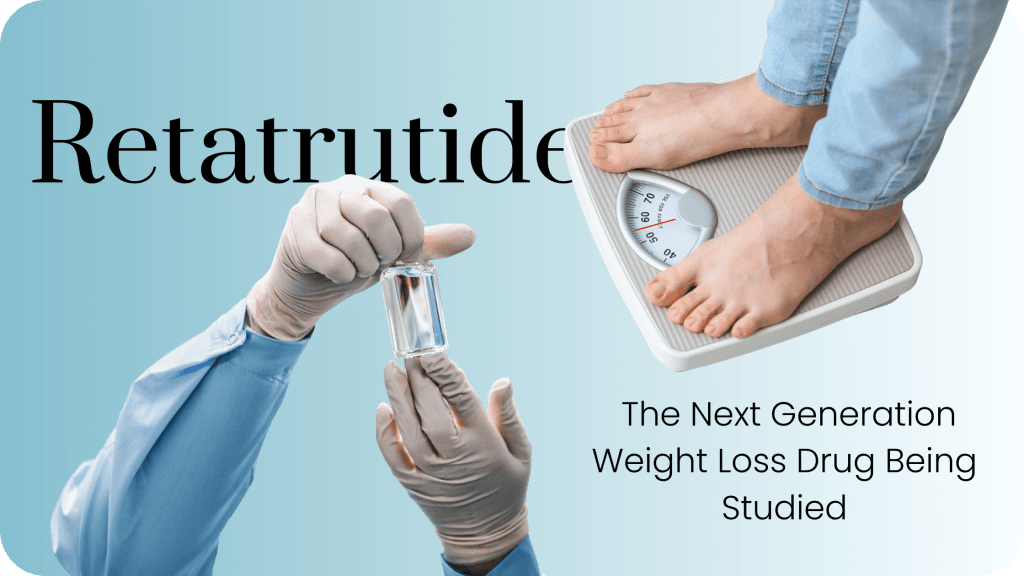 Physician hands holding a glass container referencing to retatrutide weight loss drug